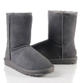 Gray Classic Cowhide Wool Mid-Calf Flat Snow Boots